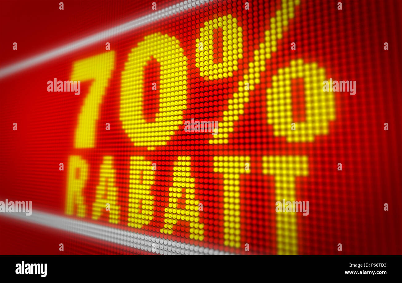 Verkauf (in vendita in tedesco) 70% titolo sul grande display a LED. Messaggio promozionale 3d'illustrazione. Foto Stock