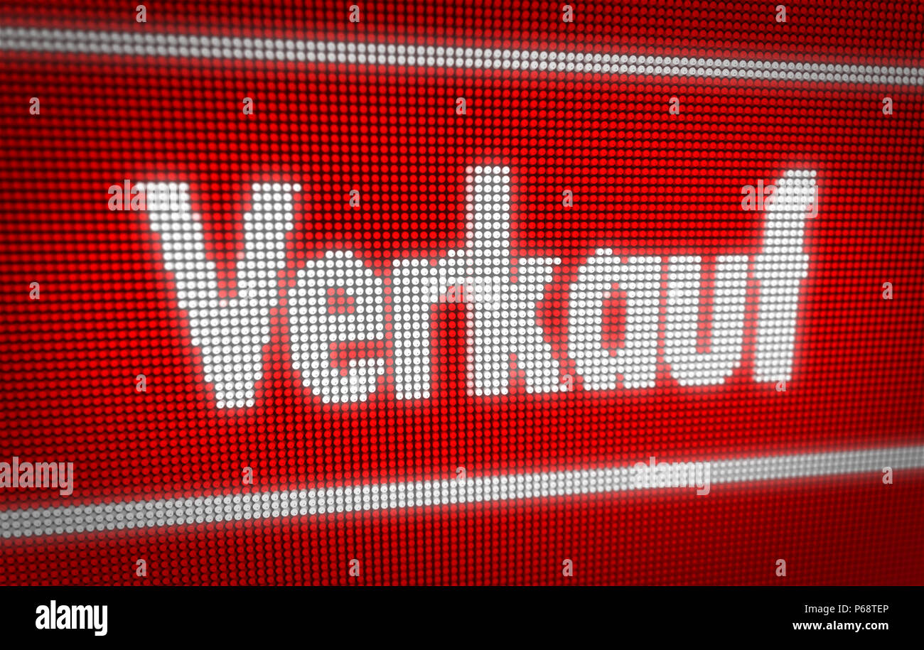 Verkauf (in vendita in tedesco) titolo sul grande display a LED. Messaggio promozionale 3d'illustrazione. Foto Stock