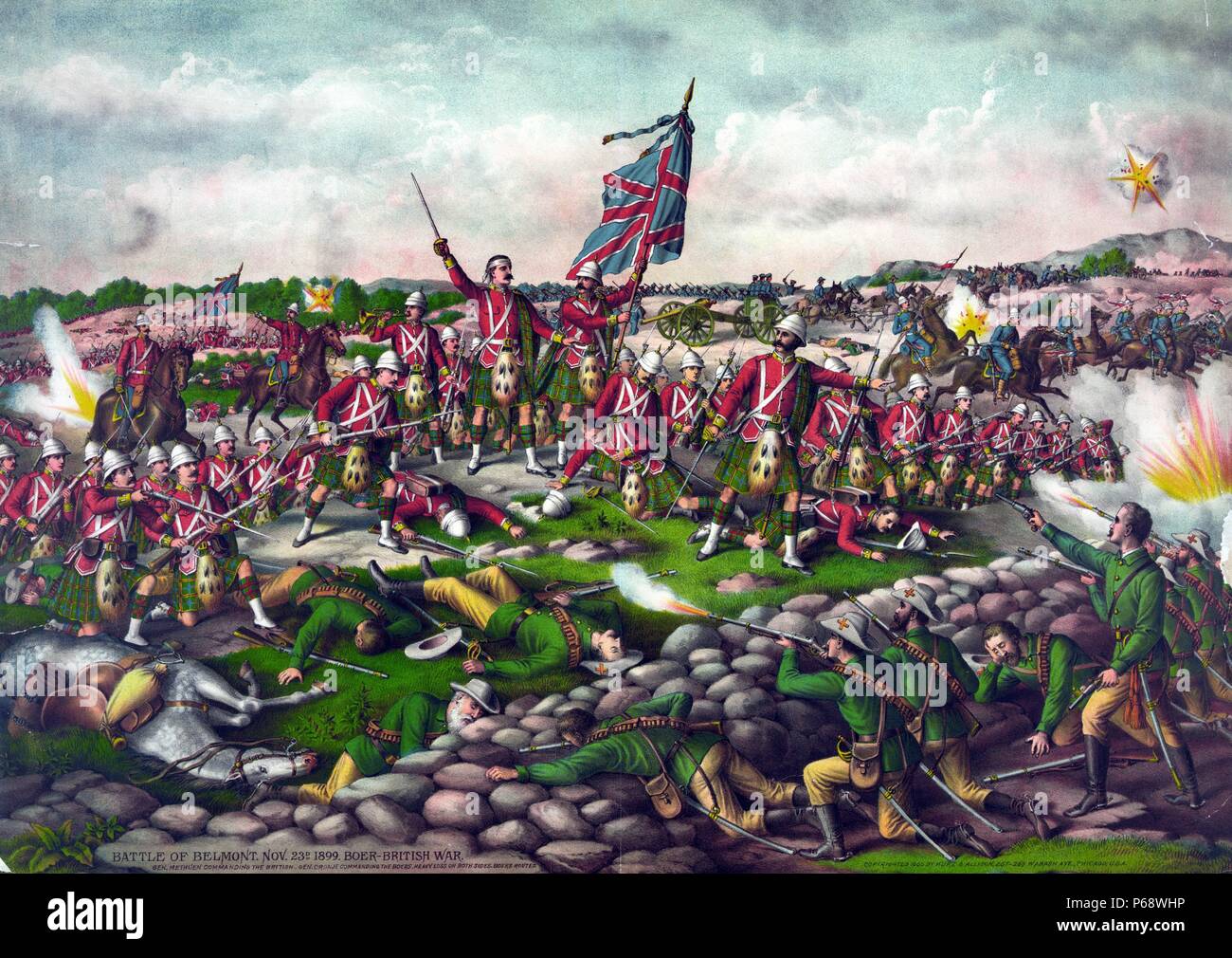 La battaglia di Belmont' durante la Seconda guerra boera del 23 novembre 1899, dove il britannico sotto Lord Methuen aggredito una Boer posizione su Belmont kopje. Foto Stock