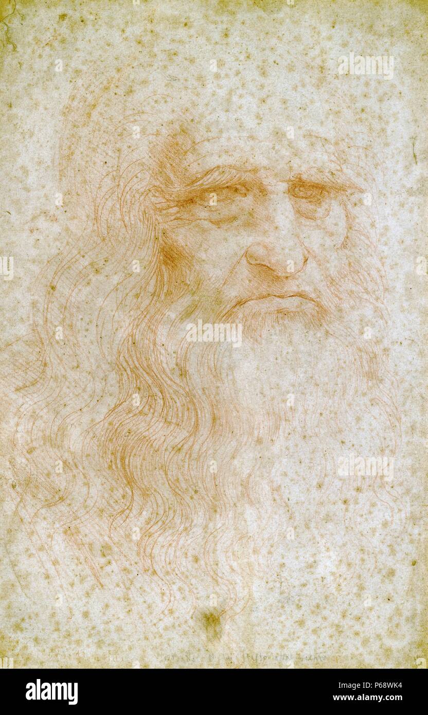 Leonardo da Vinci 1452 - 2 maggio 1519; del Rinascimento italiano polymath: pittore, scultore, architetto, musicista, matematico, ingegnere e inventore, anatomista, geologo, cartografo, botanico e scrittore datata 1512 Foto Stock