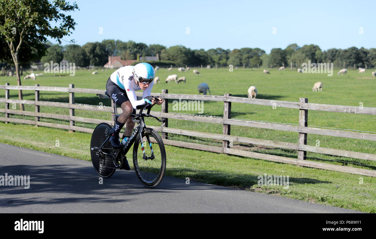 Geraint Thomas di team sky durante la HSBC UK National Road Championships Crono concorrenza nel Northumberland. Foto Stock