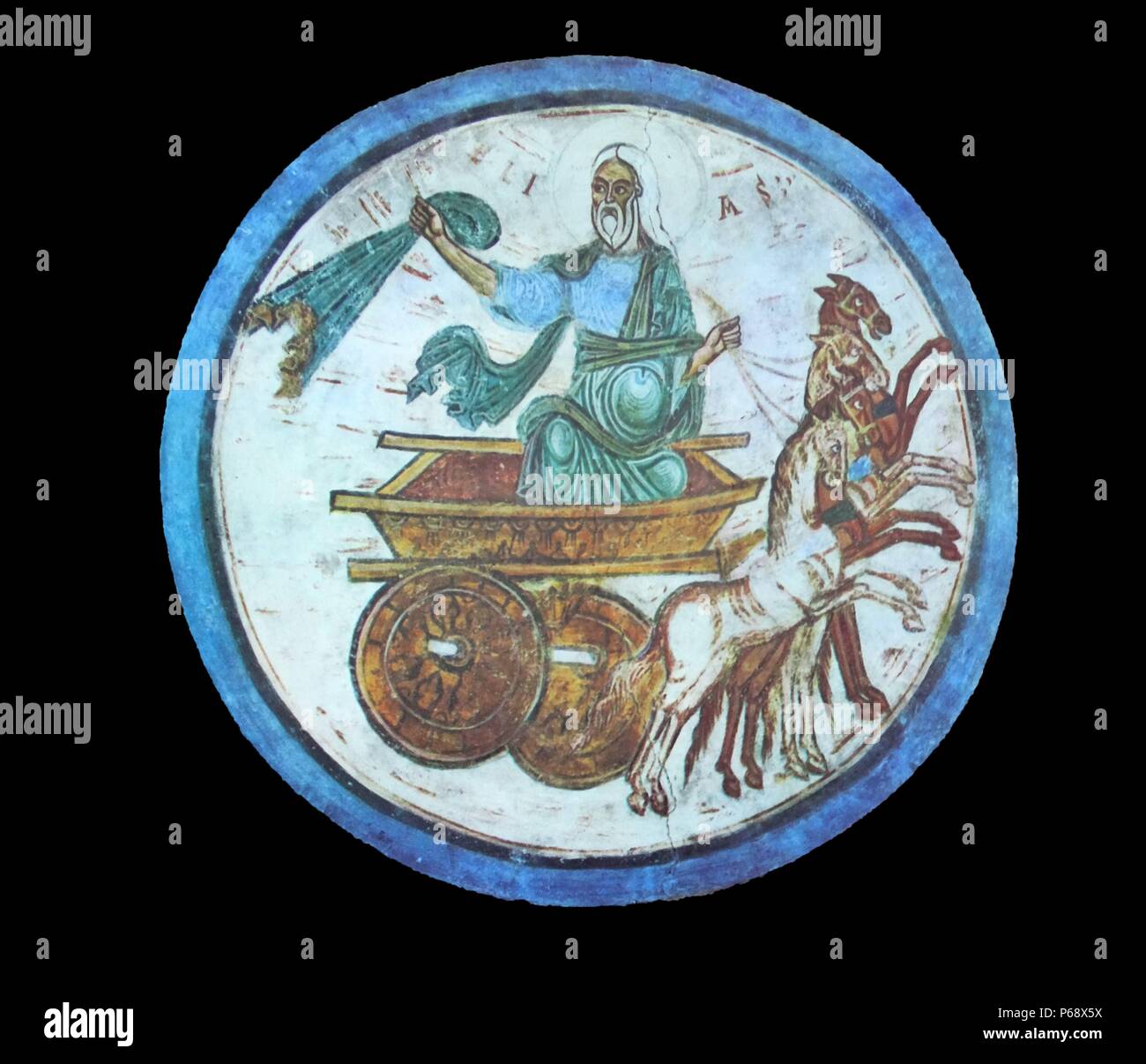 Affresco intitolato "Elia sul carro di fuoco". Datata xiii secolo Foto Stock