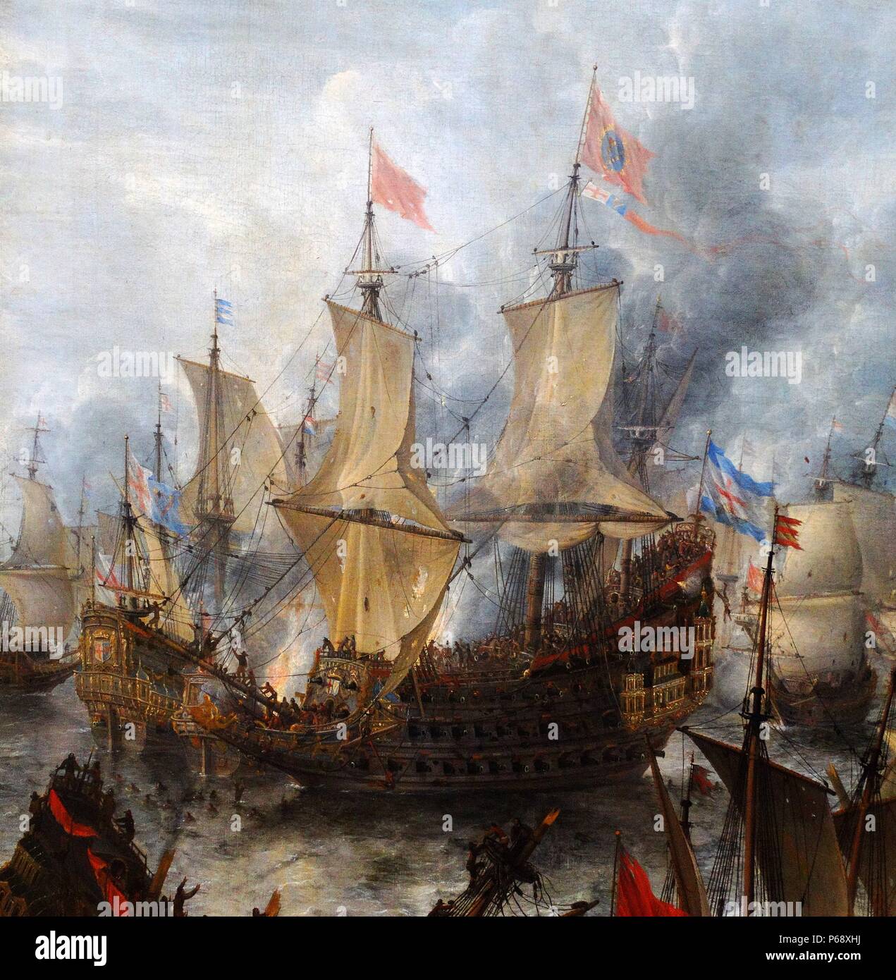La pittura della battaglia di Terheide una guerra navale combattuta con l'Inghilterra. Dipinto da Abrahamsz Beerstraten (1622-1666). Risalenti al XVII secolo Foto Stock