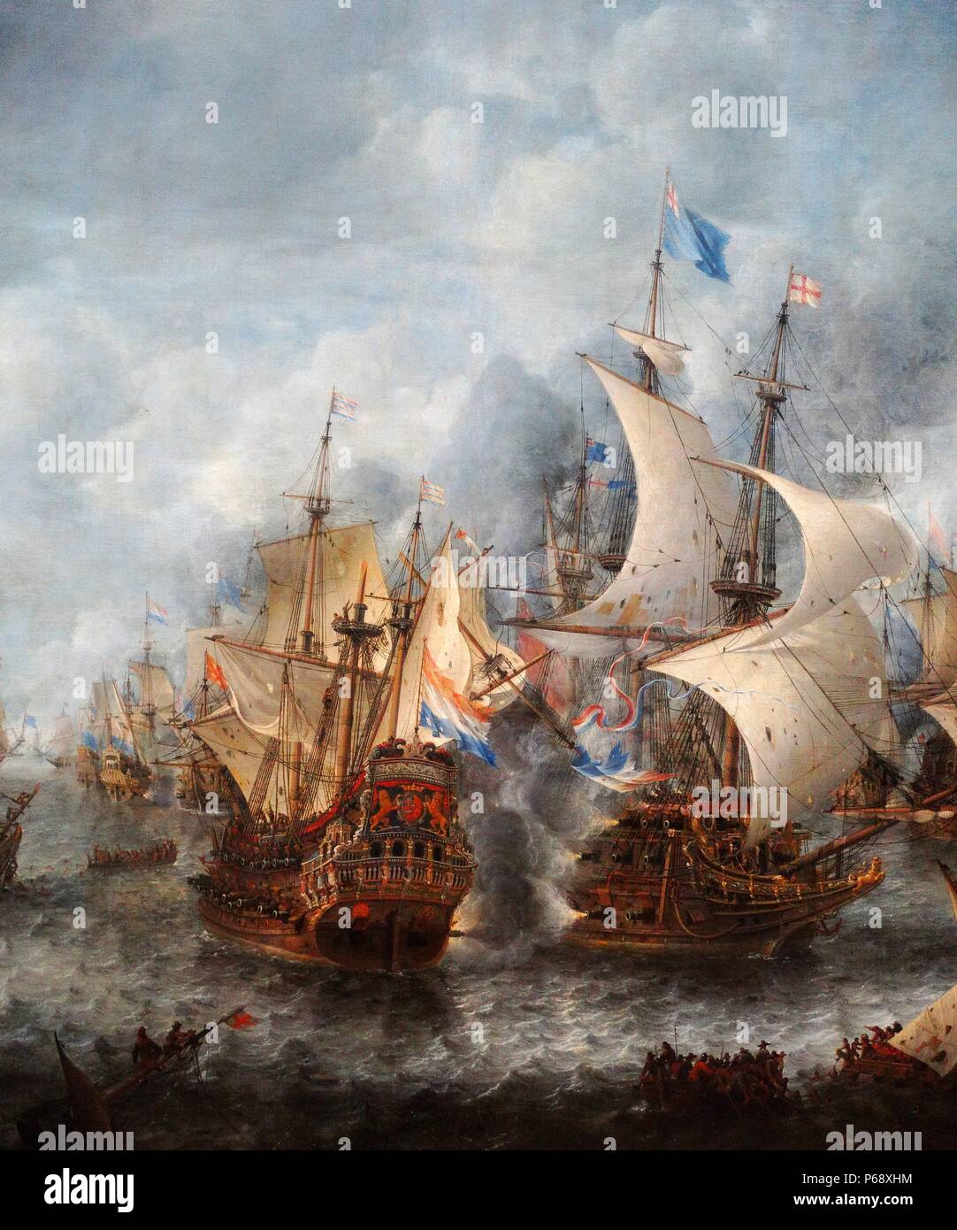 La pittura della battaglia di Terheide una guerra navale combattuta con l'Inghilterra. Dipinto da Abrahamsz Beerstraten (1622-1666). Risalenti al XVII secolo Foto Stock