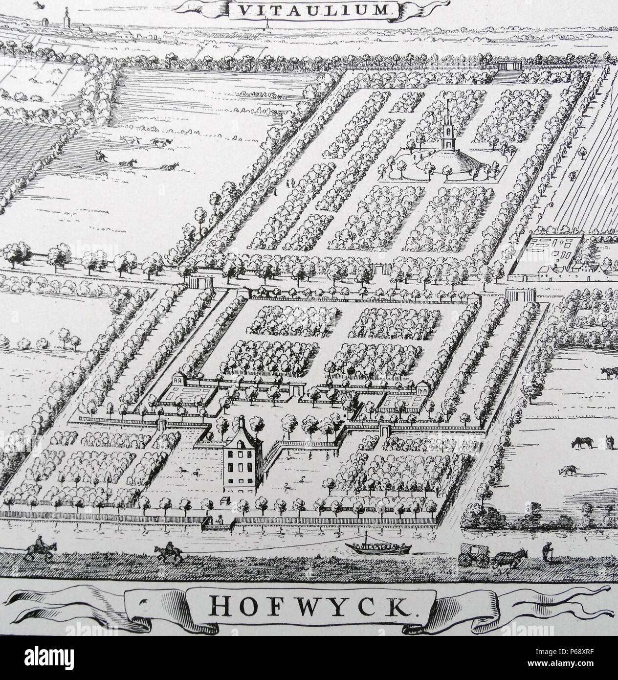 Constantijn Huygens o Vitaulium Hofwijck (1642) è un opera che è una miscela di giardino; scultura; architettura e letteratura consistente di una casa e il giardino che sono il residuo di fisica completa di un concetto filosofico sulla base di Vitruvio' saggio sul rapporto tra rapporti geometrici e le proporzioni del corpo umano. Foto Stock