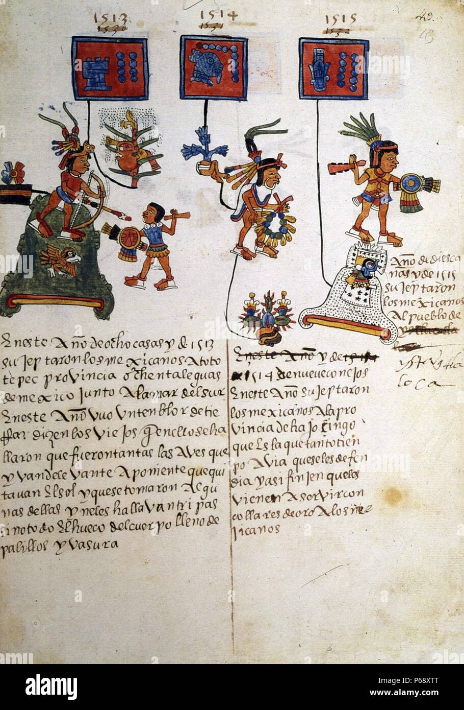 Il Codex Telleriano-Remensis prodotte in Messico e stampato sulla carta europea. Un esempio superstite del manoscritto azteco pittura. Il suo nome latinizzato proviene da Charles-Maurice Le Tellier, Arcivescovo di Reims, che aveva il possesso del manoscritto nel tardo XVII secolo. Datata XVI Secolo Foto Stock