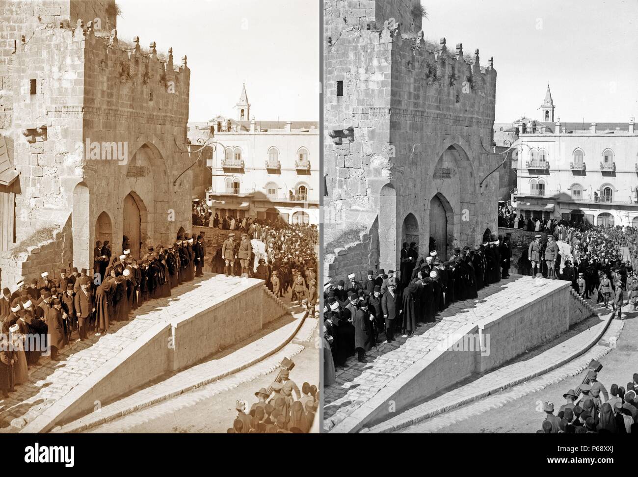 Fotografia del generale inglese Maresciallo di Campo Edmund Henry Hynman Allenby, primo Visconte Allenby (1861-1936) al King David Citadel, vicino alla Porta di Jaffa, all'inizio del mandato britannico. Datata 1917 Foto Stock