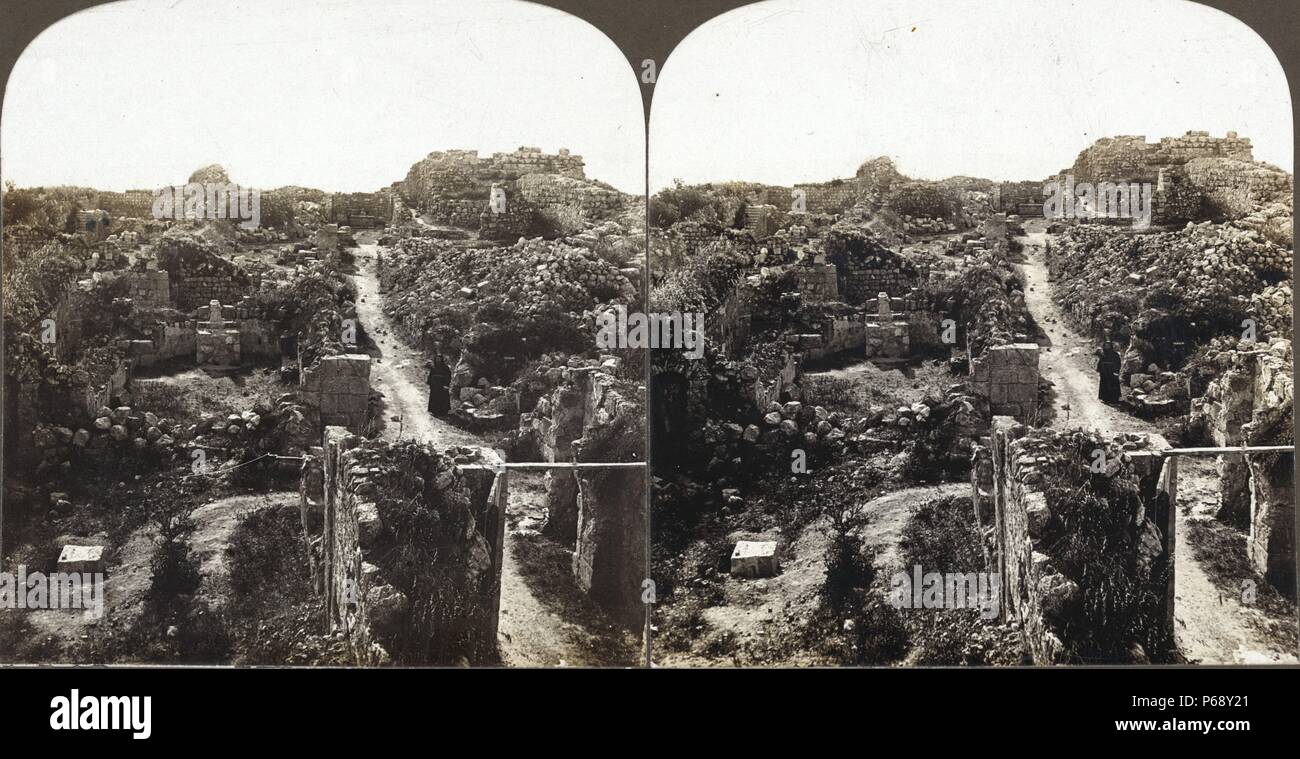 Fotografia di Crusader resti sul monte Tabor, in Bassa Galilea, Israele. Datata 1909 Foto Stock