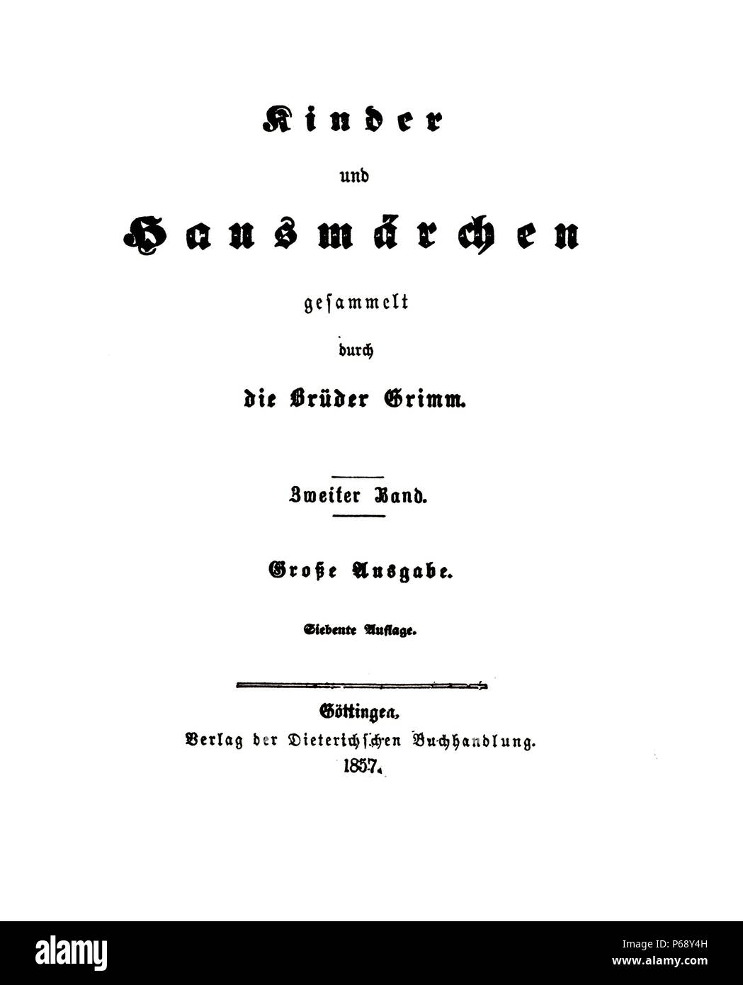 Secolo XIX edizione dei fratelli Grimm racconti popolari, bambini e racconti di uso domestico. Pubblicato nel 1812. Datata 1857 Foto Stock