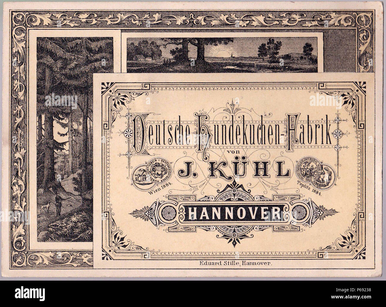 1887 circa Deutsche Hundekuchen-Fabrik Johannes Kühl, Hannover, Eduard Stille, S. 1. Foto Stock