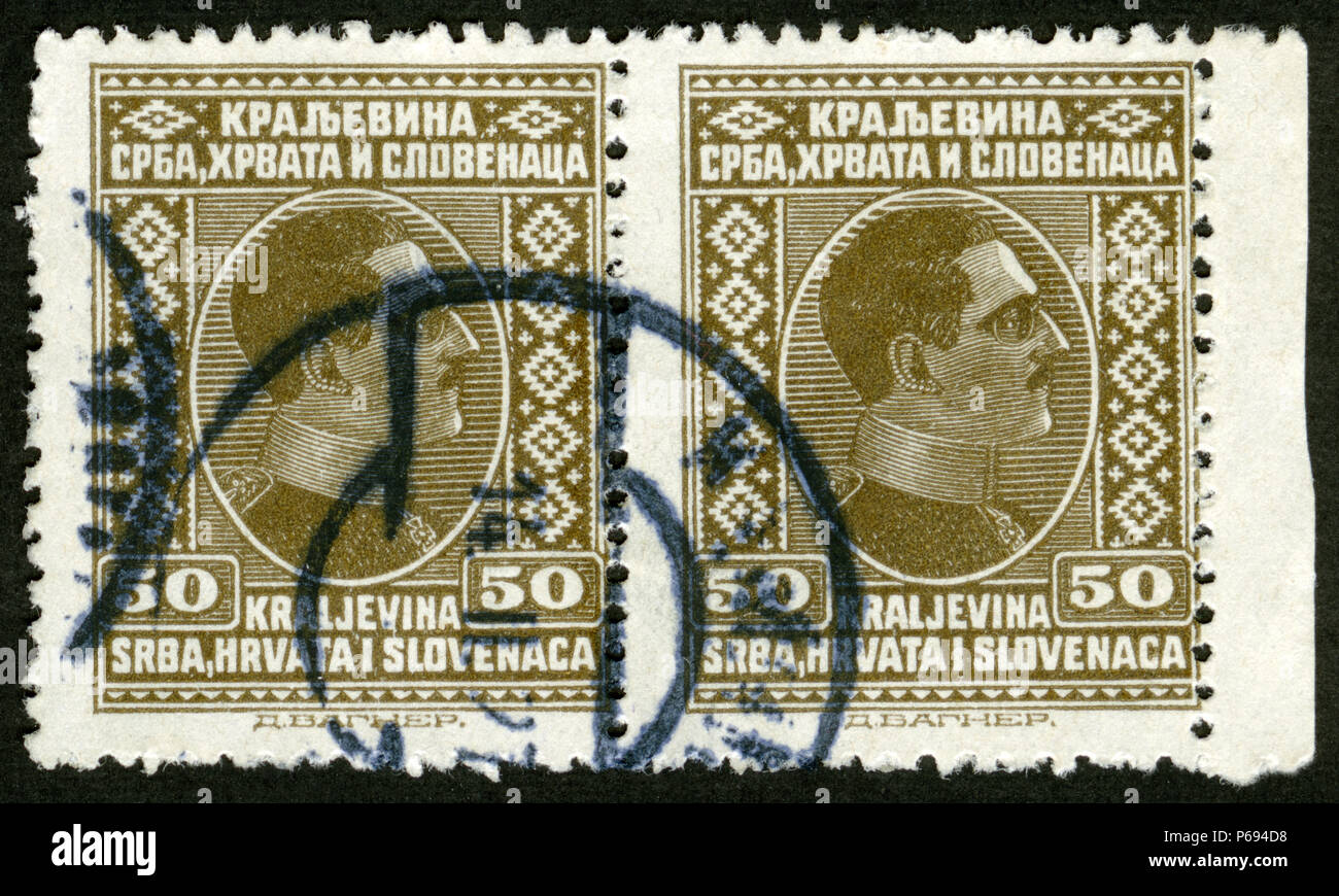 I Francobolli del Regno di Serbia e Croazia e Slovenia (Jugoslavia) 1921-1926 problema,Re Alexander Foto Stock