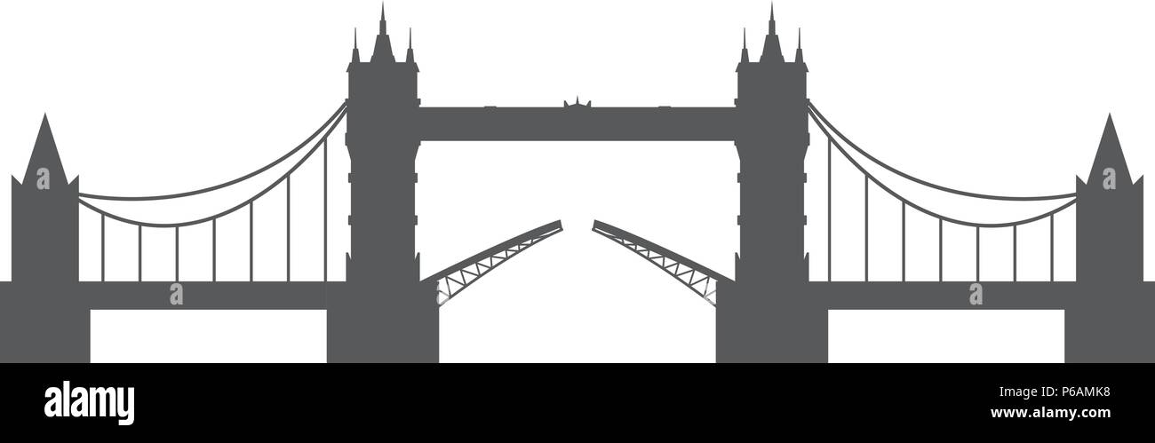 Silhouette di Tower Bridge di Londra - punto di riferimento della città Illustrazione Vettoriale
