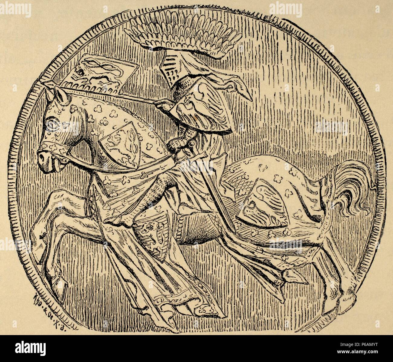 Giovanni di Boemia o Giovanni il cieco (1296-1346). Conte di Lussemburgo dal 1309, Re di Boemia dal 1310 e titolare re di Polonia. Incisione di Kaeseberg. "Historia de Alemania', 1865. Foto Stock