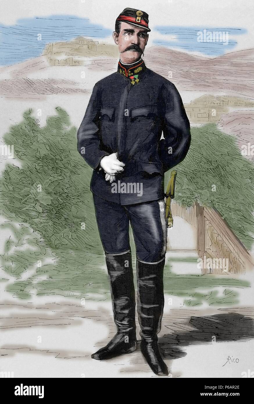 George I (1845-1913). Re di Grecia a partire dal 1863-1913. Casa di Schleswig-Holstein-Sonderburg-Glucksburg. Incisione di 'La Ilustracion artistica", 1880. Colorati. Foto Stock