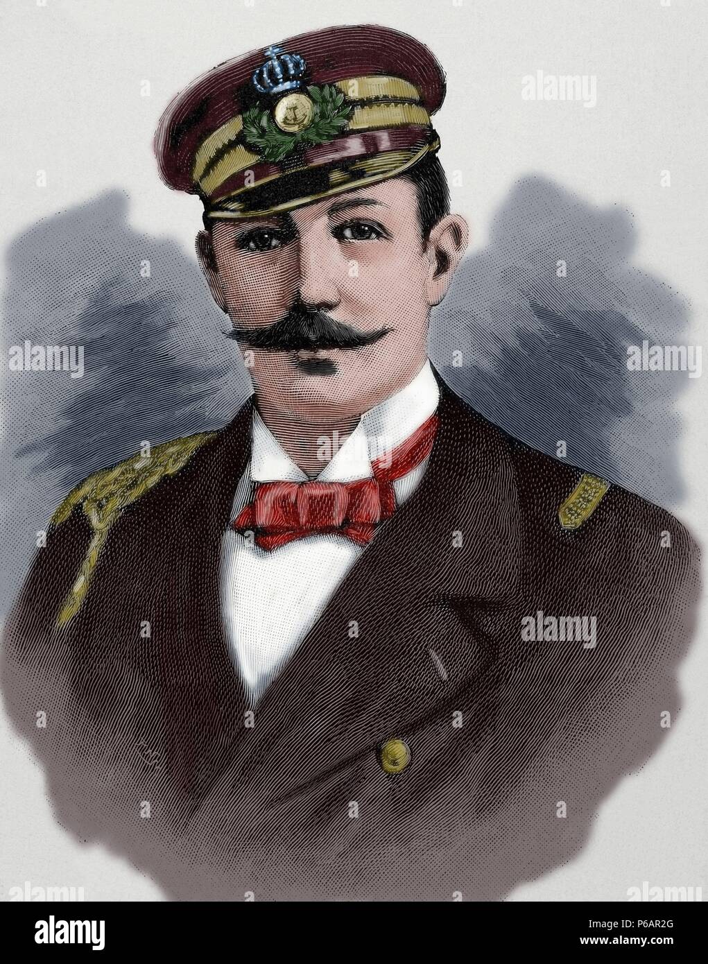 George I (1845-1913). Re di Grecia a partire dal 1863-1913. Casa di Schleswig-Holstein-Sonderburg-Glucksburg. Incisione di 'La Ilustracion artistica", 1880. Colorati. Foto Stock