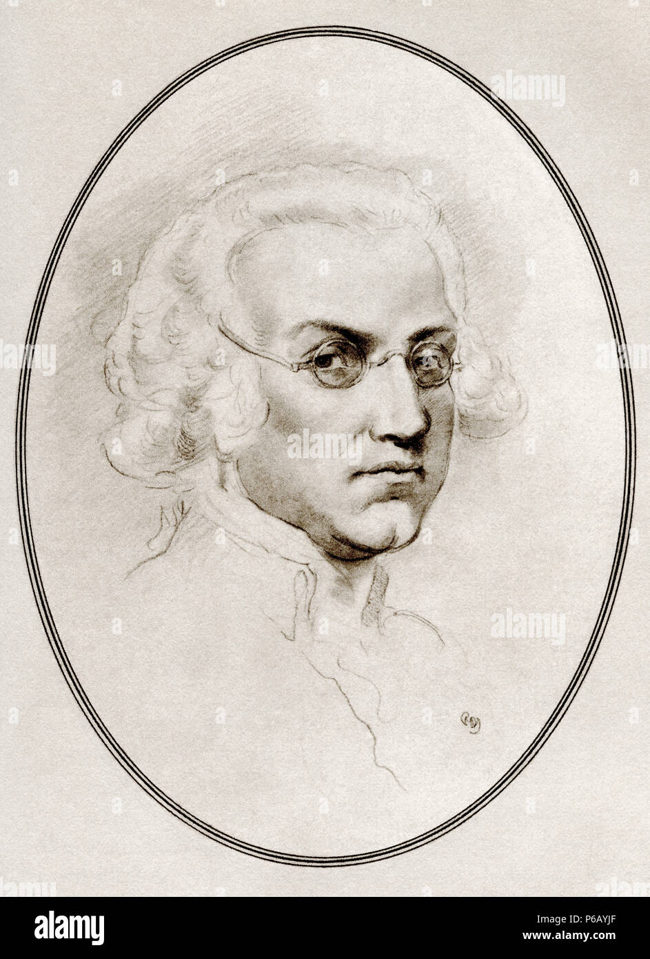 Sir Joshua Reynolds, 1723 - 1792. Ritratto di inglese pittore. Illustrazione da Gordon Ross, artista americano e illustrator (1873-1946), dal vivere le biografie di grandi pittori. Foto Stock