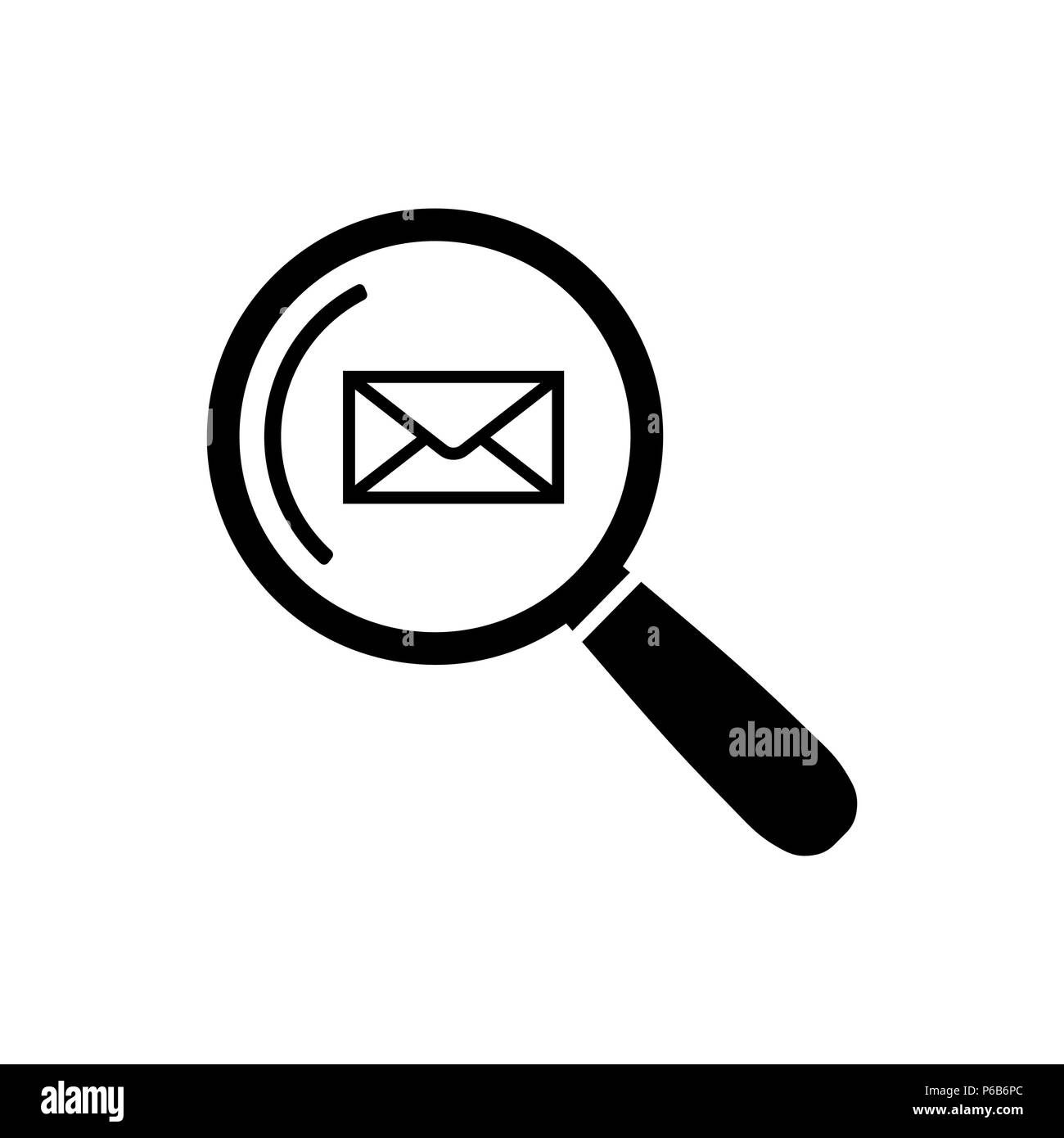La ricerca dei messaggi di posta elettronica Icona in stile appartamento. Mail cerca il simbolo isolato su sfondo bianco. Simple Mail ricerca icona astratta in nero. Illustrazione Vettoriale per g Illustrazione Vettoriale