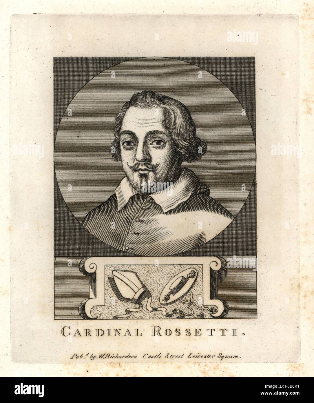 Il Cardinale Carlo Rossetti, 1643. Morì 1681, all'età di 70 anni. Da una stampa in "Aedes Barberinae.' incisione su rame da Richardson "Ritratti che illustra Granger biografico della storia dell'Inghilterra", London, 1792-1812. Pubblicato da William Richardson, printseller, Londra. James Granger (1723-1776) era un ecclesiastico inglese, biografo e collezionista di stampa. Foto Stock