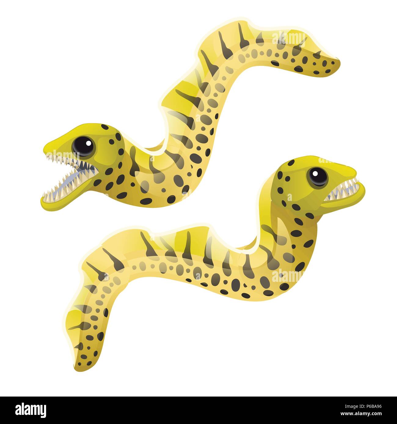Cartoon Yellow-Margined Murena o Gymnothorax flavimarginatus isolati su sfondo bianco. Illustrazione Vettoriale. Illustrazione Vettoriale