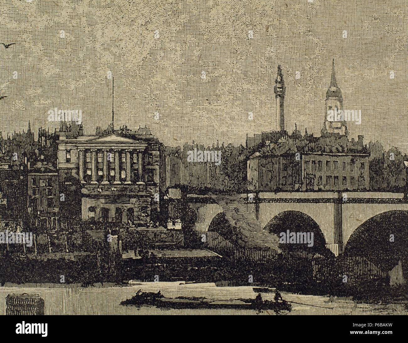 Regno Unito. In Inghilterra. London Bridge. L'incisione nell'illustrazione iberica, 1885. Foto Stock