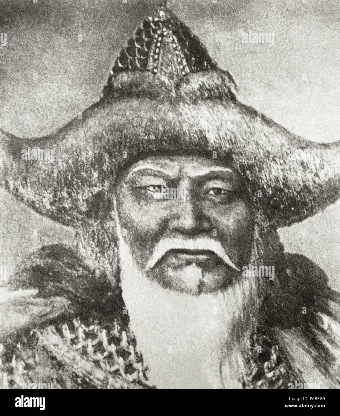 Gengis Khan (1162-1227). L'imperatore di Mogol Impero. Incisione. Foto Stock