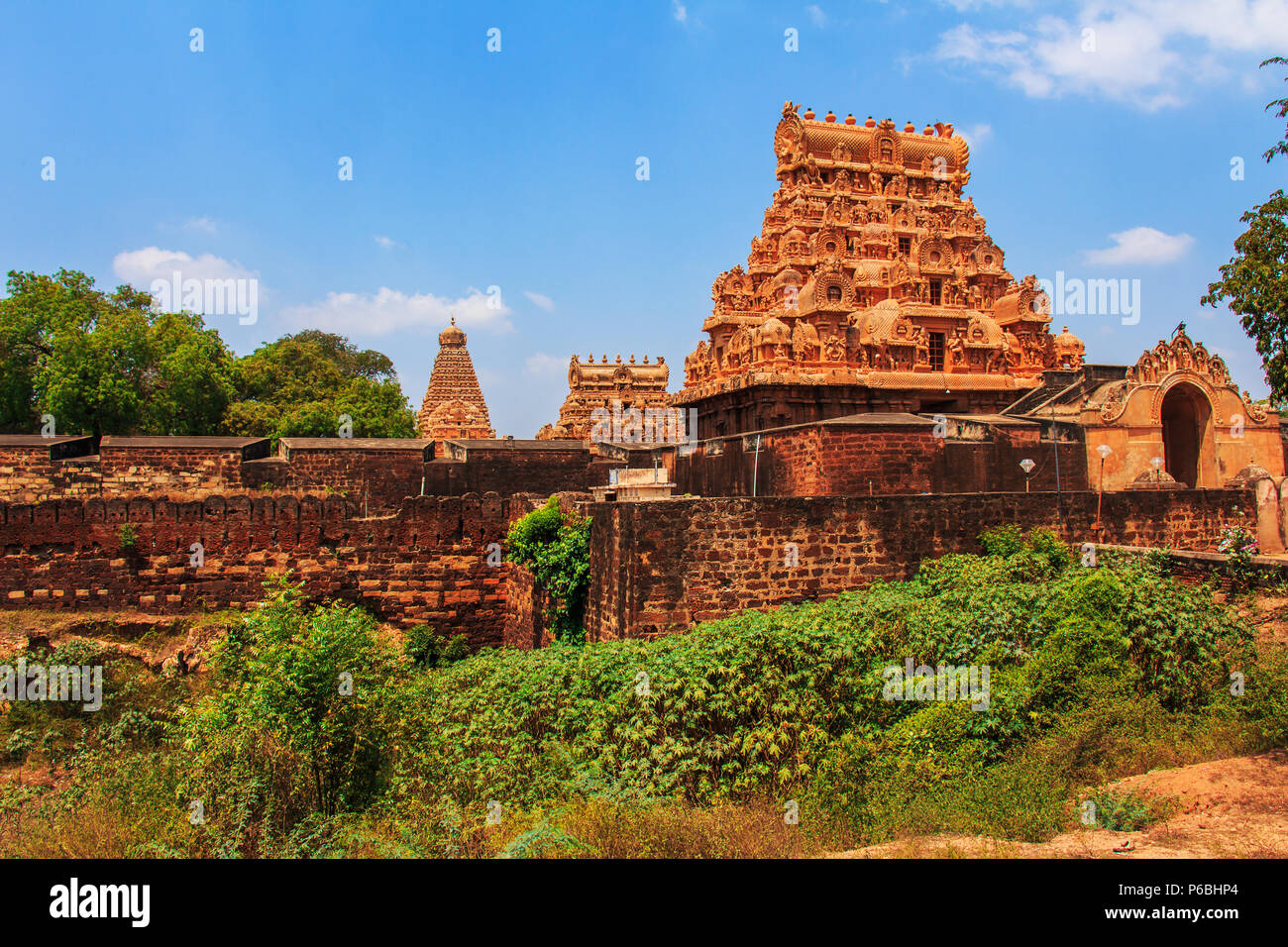 Tempio Brihadeeswara a Thanjavur, Tamil Nadu, India. Dichiarato Patrimonio dell'Umanità UNESCO. Foto Stock