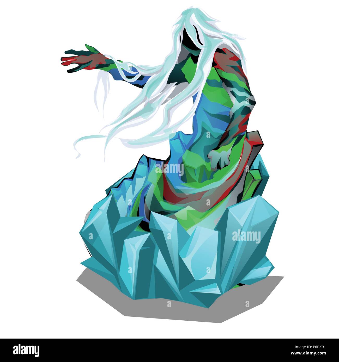 La statua in forma di esseri astratti in cristalli di ghiaccio isolato su sfondo bianco. Vector cartoon close-up illustrazione. Illustrazione Vettoriale
