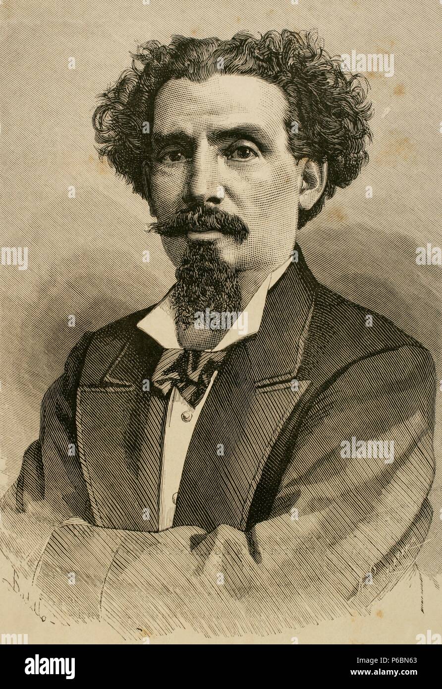 Francisco Linares Alcantara (1825-1878). Militare e politico venezuelano. Il presidente del Venezuela 1878-1879. Incisione di A. Carretero " Spagnolo e illustrazione americana", 1877. Foto Stock