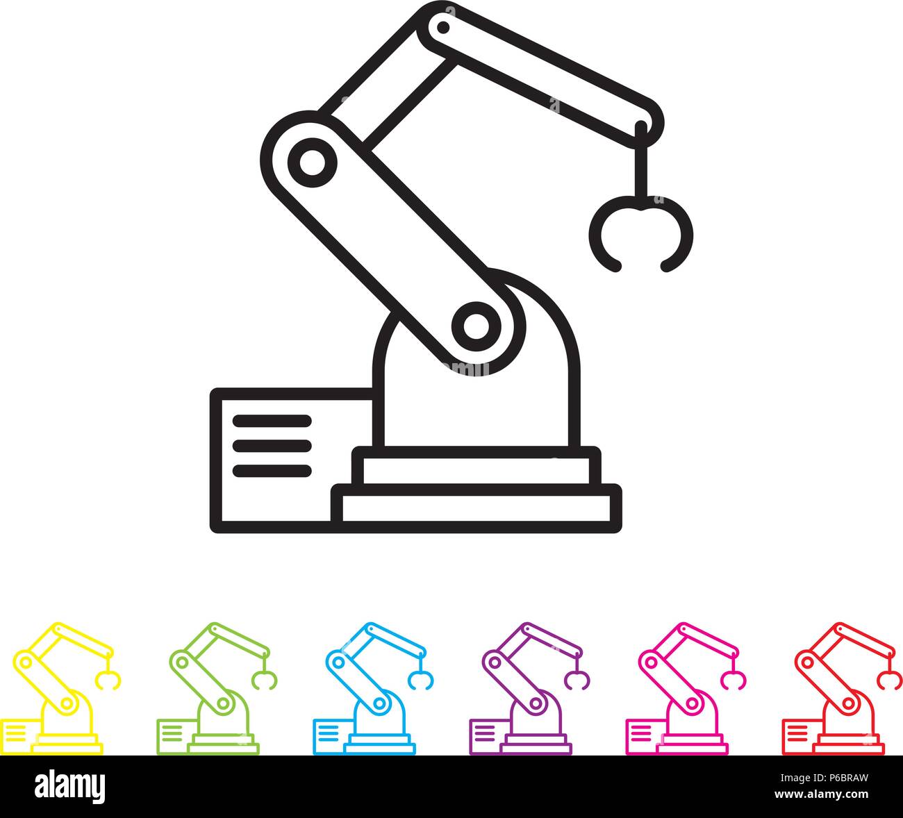 Robot industriale linea del vettore icona. Industria e automazione simbolo. Illustrazione Vettoriale