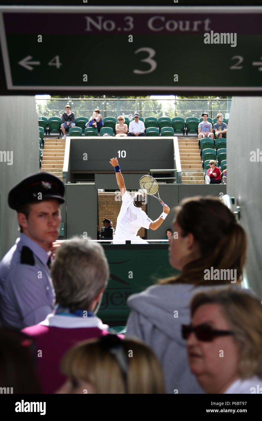 Wimbledon numero tre corte. Wimbledon Lawn Tennis club. Tutti Inghilterra club e Museo. Motivi di Wimbledon. Foto Stock