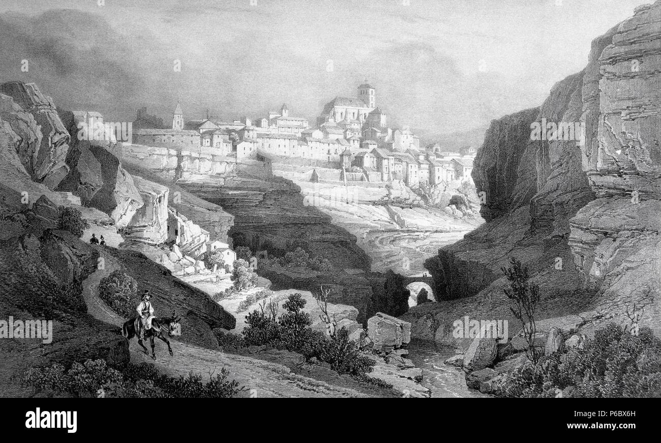 GRANADA. ALHAMA. VISTA GENERALE. DIBUJO DE NICOLAS CHAPUY. PARIA 1844. Foto Stock