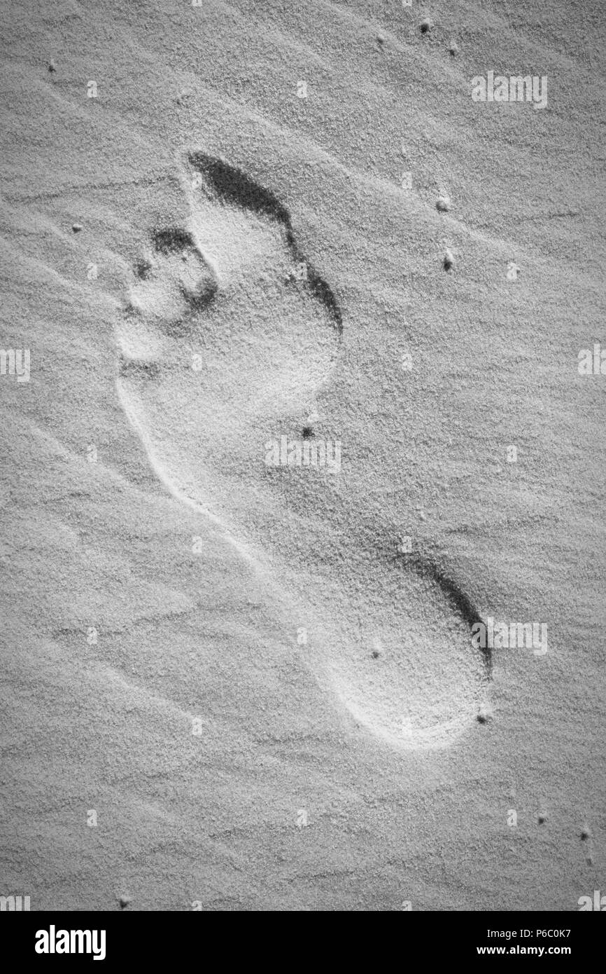Ingombro con la sabbia. La vacanza estiva spiaggia tracce. In bianco e nero il tono - retro monocromatico colore stile. Foto Stock