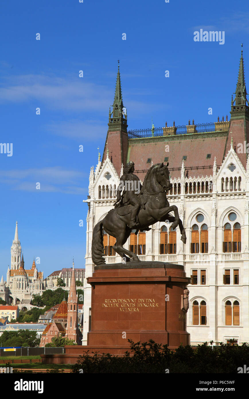 Ungheria, Budapest, Ferenc R‡k-czi II, statua, Parlamento, Foto Stock