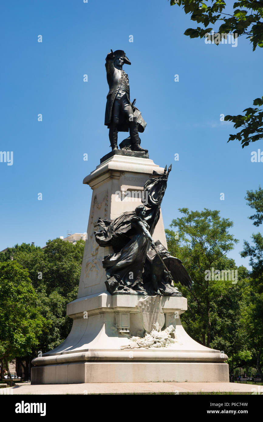 Generale Rochambeau statua, Lafayette Park, Washington,DC, Stati Uniti d'America Foto Stock