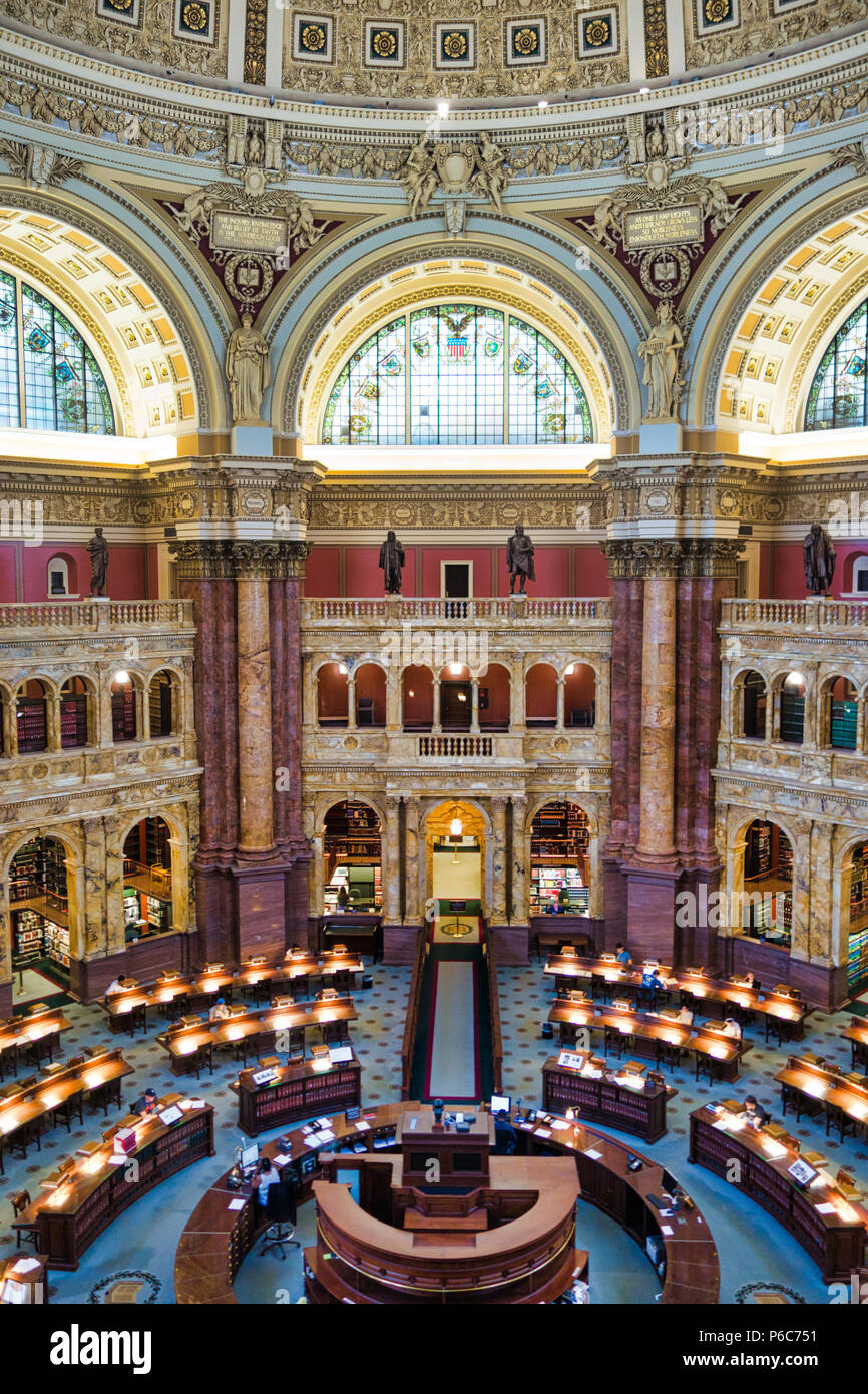 Sala di lettura e biblioteca del palazzo dei congressi, il Thomas Jefferson Building, Washington, DC, Stati Uniti d'America Foto Stock