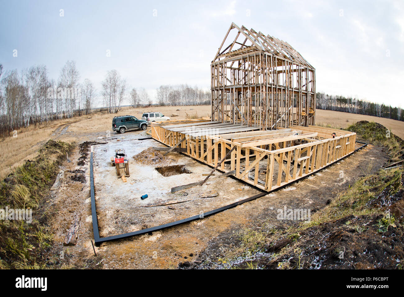 Foto orizzontale cantiere framehouse sulla natura Foto Stock