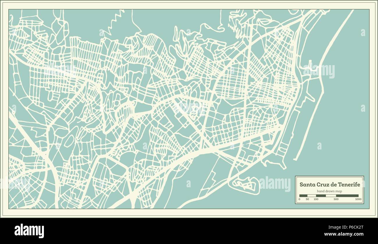 Santa Cruz de Tenerife Spagna Mappa della città in stile retrò. Mappa di contorno. Illustrazione Vettoriale. Illustrazione Vettoriale