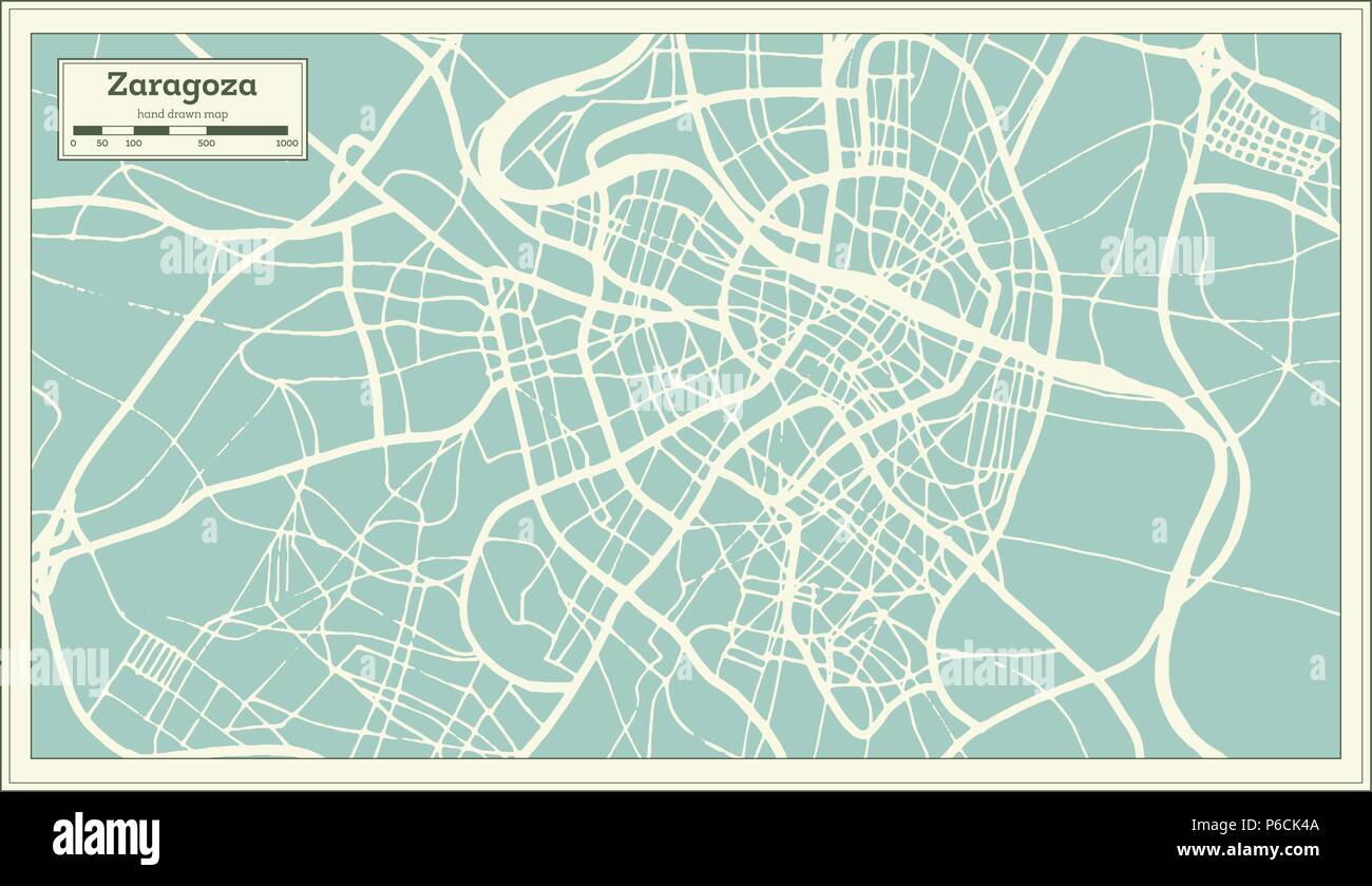 Zaragoza Spagna Mappa della città in stile retrò. Mappa di contorno. Illustrazione Vettoriale. Illustrazione Vettoriale