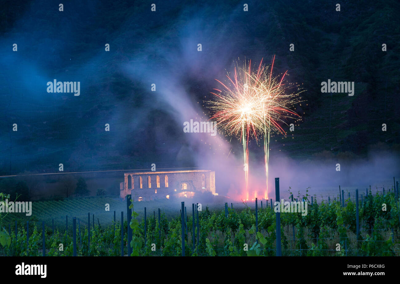 Fuochi d'artificio di Bremm a Moselle Germania Europa. Foto Stock