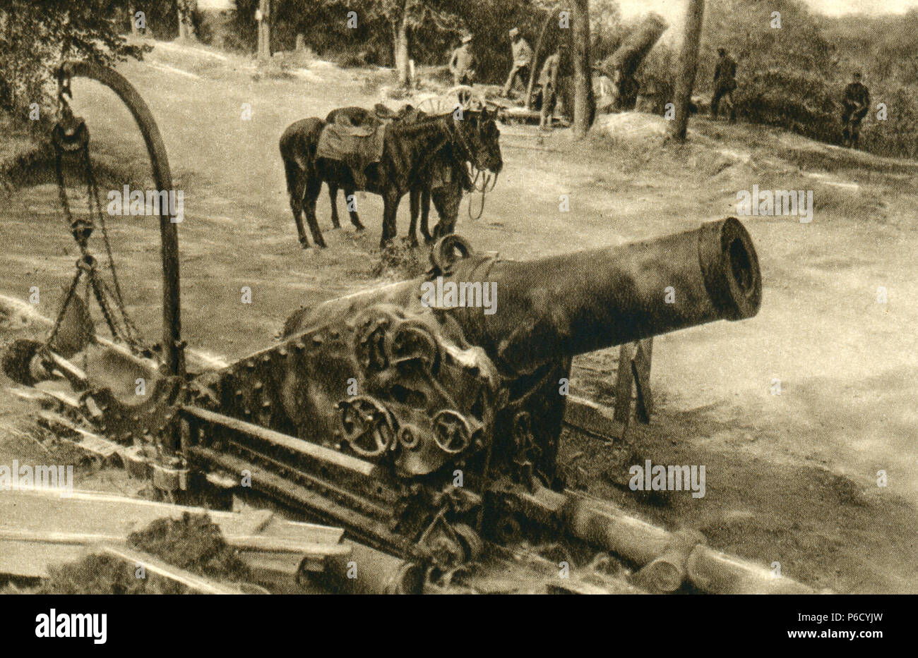 La prima guerra mondiale, 28 cm mortaio, ww1, la prima guerra mondiale, la prima guerra mondiale Foto Stock