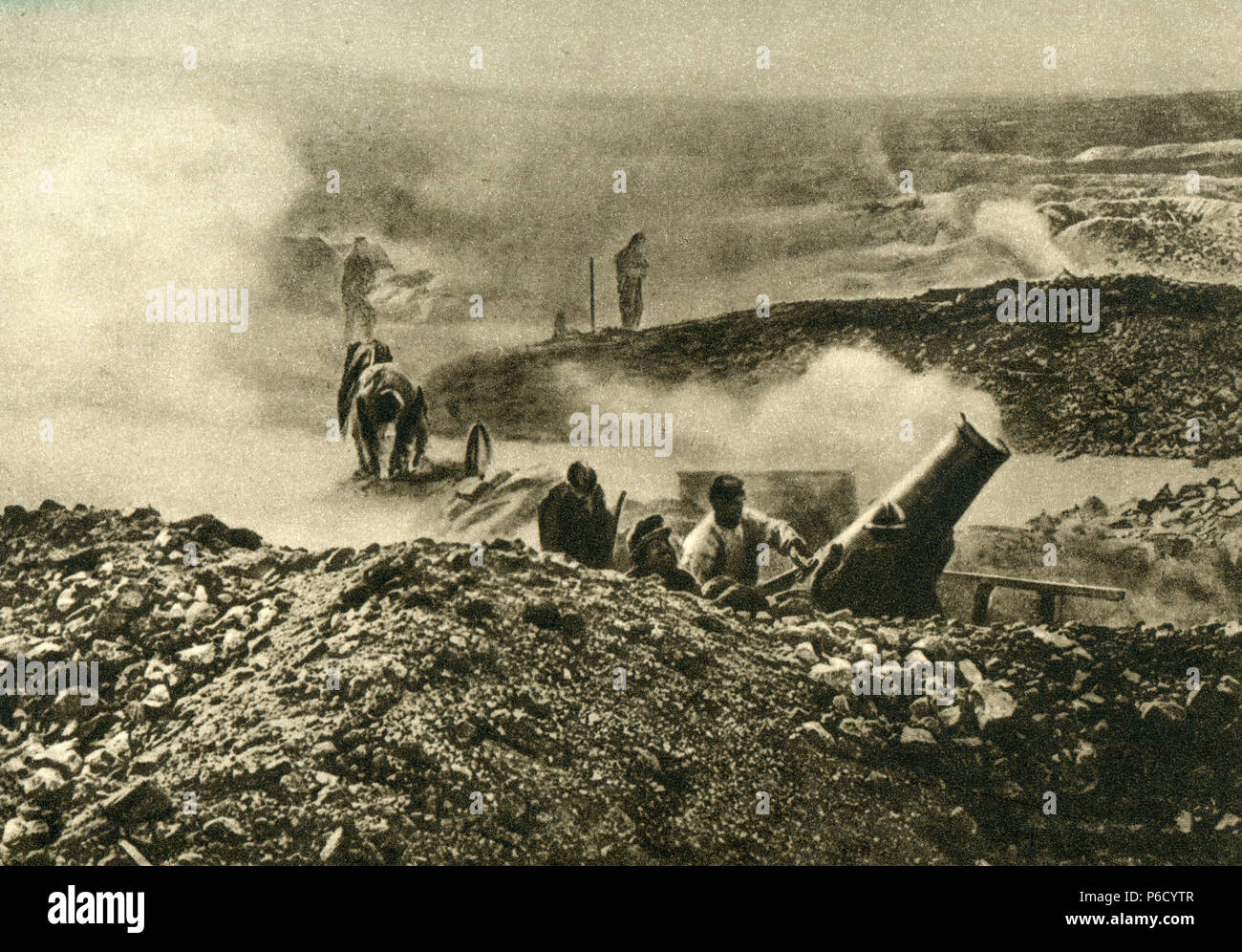 La prima guerra mondiale, battlefield, 22 cm mortaio, ww1, la prima guerra mondiale, la prima guerra mondiale Foto Stock