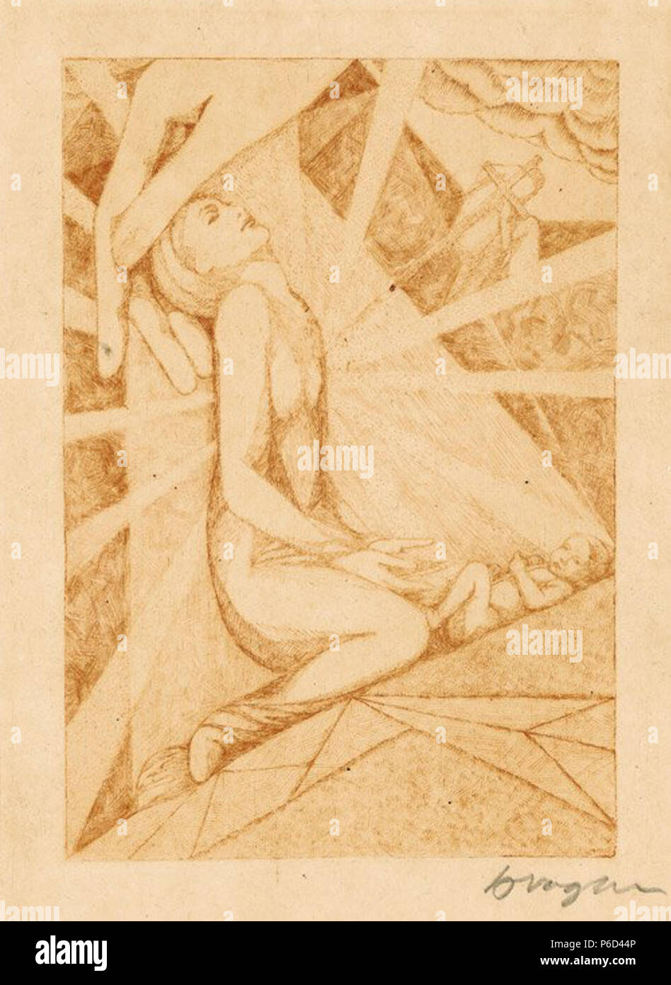Vision 1914. In Radierung Orange-Braun auf festem bräunlichem Giappone. 20 x 13,9 cm (Plattenrand) . 1914 53 Heinrich Vogeler Vision 1914 Foto Stock