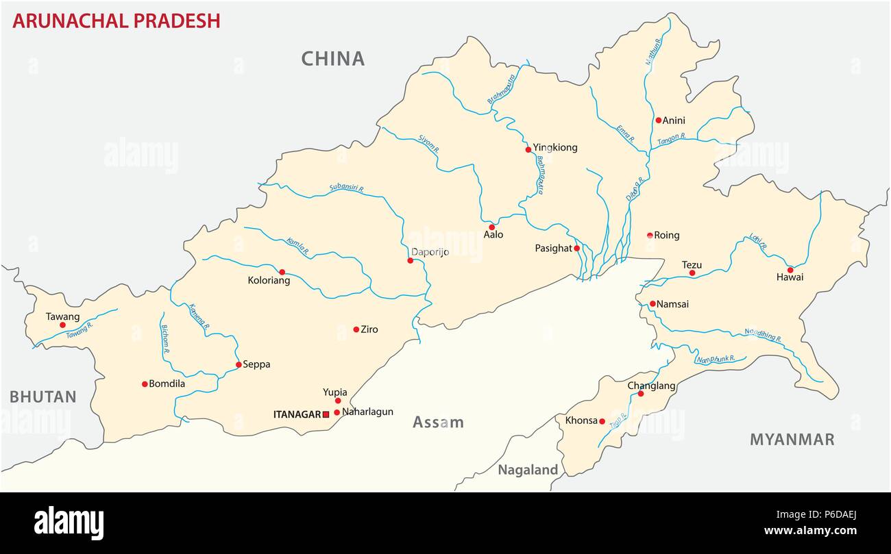 Arunachal Pradesh mappa vettoriale, India Illustrazione Vettoriale
