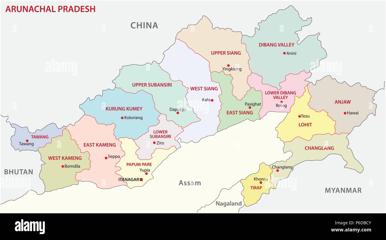 Arunachal Pradesh politica e amministrativa di mappa vettoriale, India Illustrazione Vettoriale