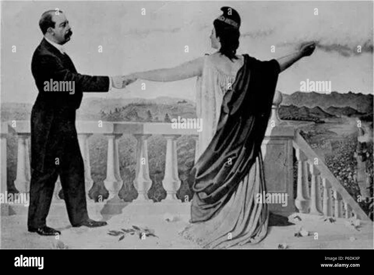 Español: Diosa Minerva mostrándole un Manuel Estrada Cabrera todo lo que ha conseguido con las fiestas minervalias. 1910 63 Minervamanuel Foto Stock