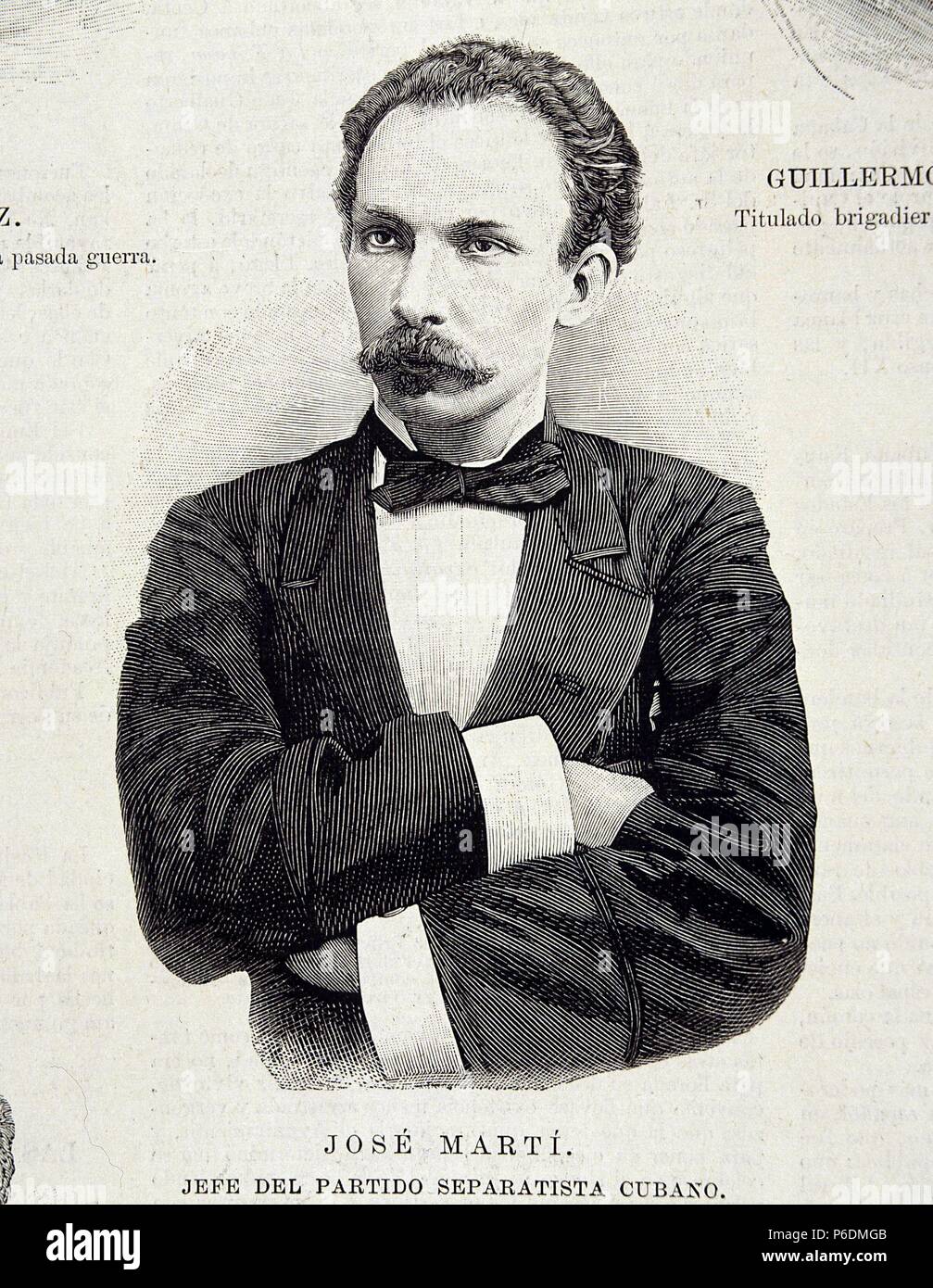 MARTI , JOSE JULIAN. POLITICO Y ESCRITOR cubano. LA HABANA 1853 - 1895. GRABADO RETRATO. ILUSTRACION ESPAÑOLA Y AMERICANA. Foto Stock