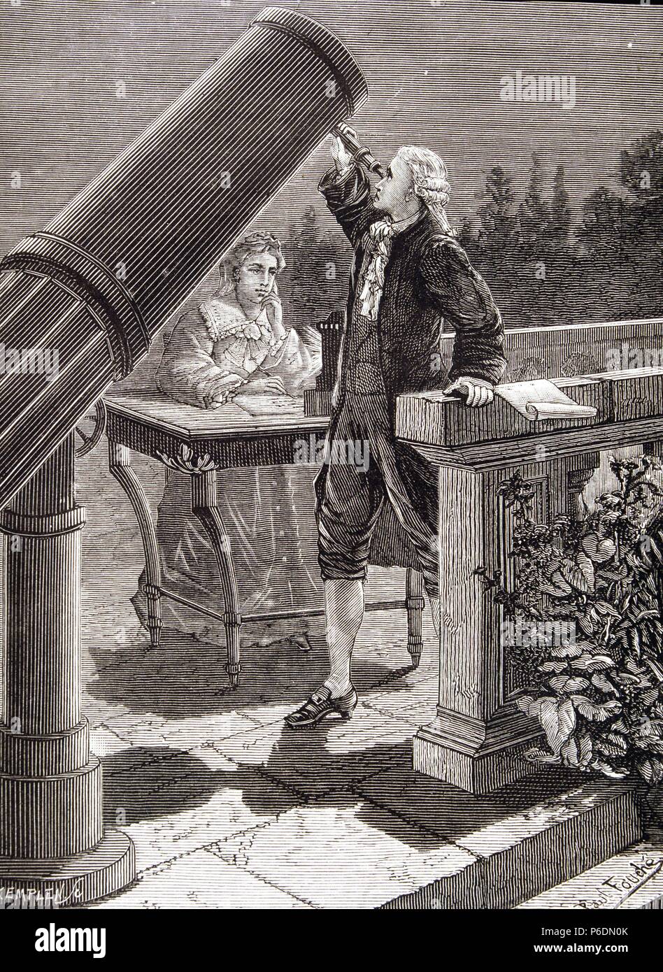 WILLIAN HERSCHEL. ASTRONOMO BRITANICO.1738 - 1822. GRABADO DEL LIBRO ' ASTRONOMIE POPULAIRE ' DE CAMILLE FLANMMARION. Parigi 1880. Foto Stock