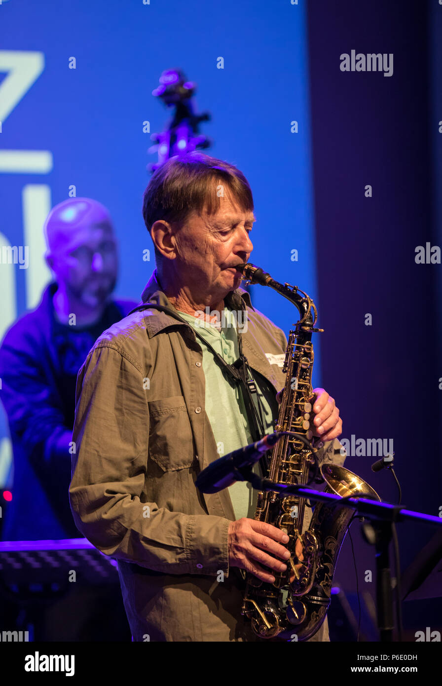 Kracow, Polonia - 29 Giugno 2018: Zbigniew Namyslowski Quintet dal vivo sul palco di Manggha Museo di arte giapponese e la tecnologia presso il Summer Jazz Festival di Cracovia. La Polonia Credito: Wieslaw Jarek/Alamy Live News Foto Stock