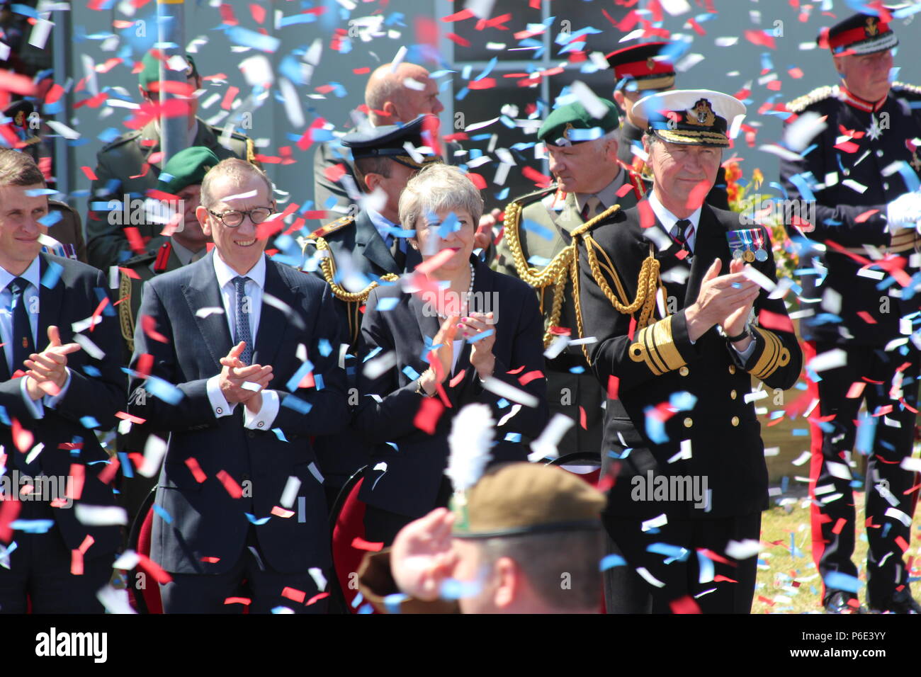 Vigore il giorno, Llandudno, Wales UK, Sabato 30 Giugno 2018. Princess Anne e Theresa Maggio, frequentando le forze armate giorno Llandudno. Carta di credito/Mike Clarke/ Alamy Live News Foto Stock