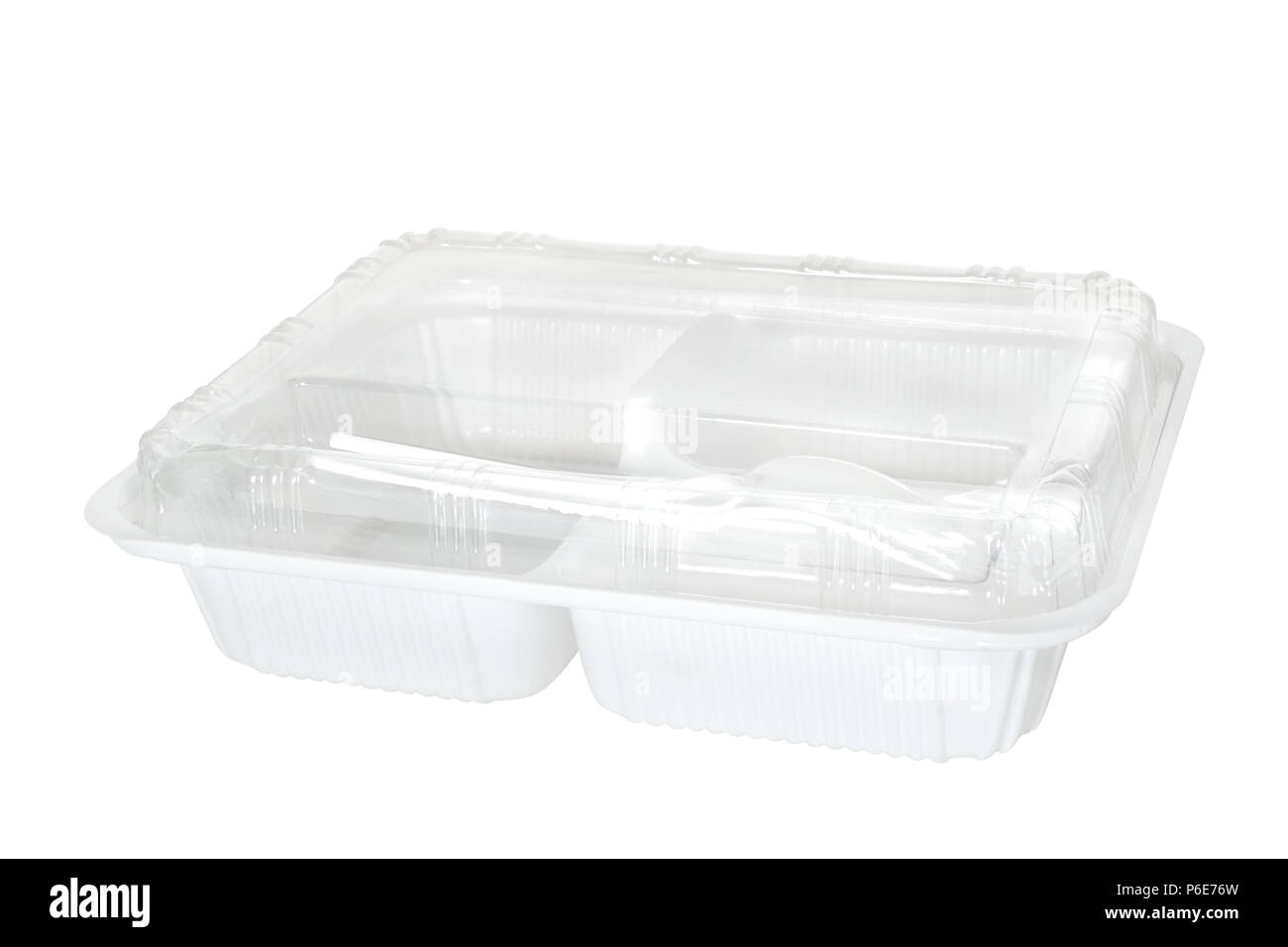 Contenitore in plastica per alimenti su sfondo bianco. Foto Stock